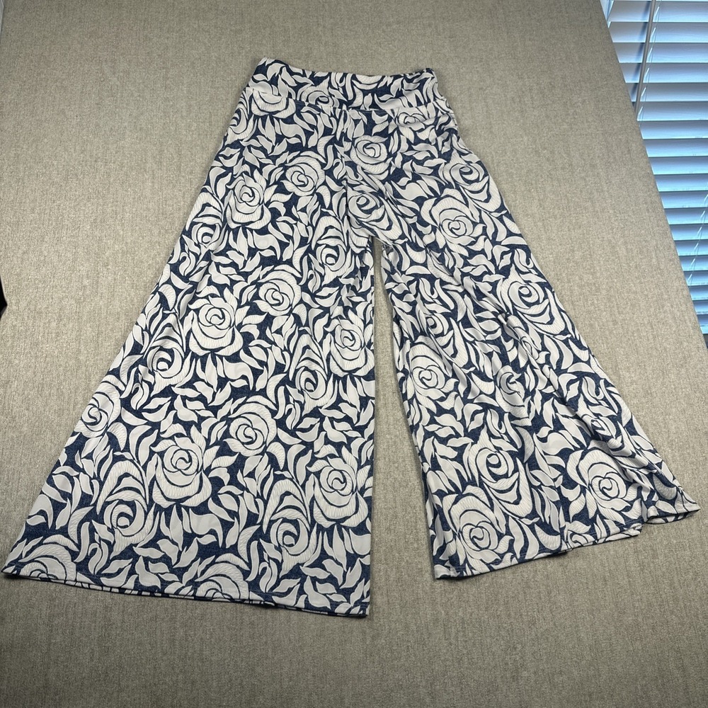 Coco Bianco Wide Leg Pants Blue & White Floral Women 8 Stretch Palazzo Boho USA - Picture 10 of 10